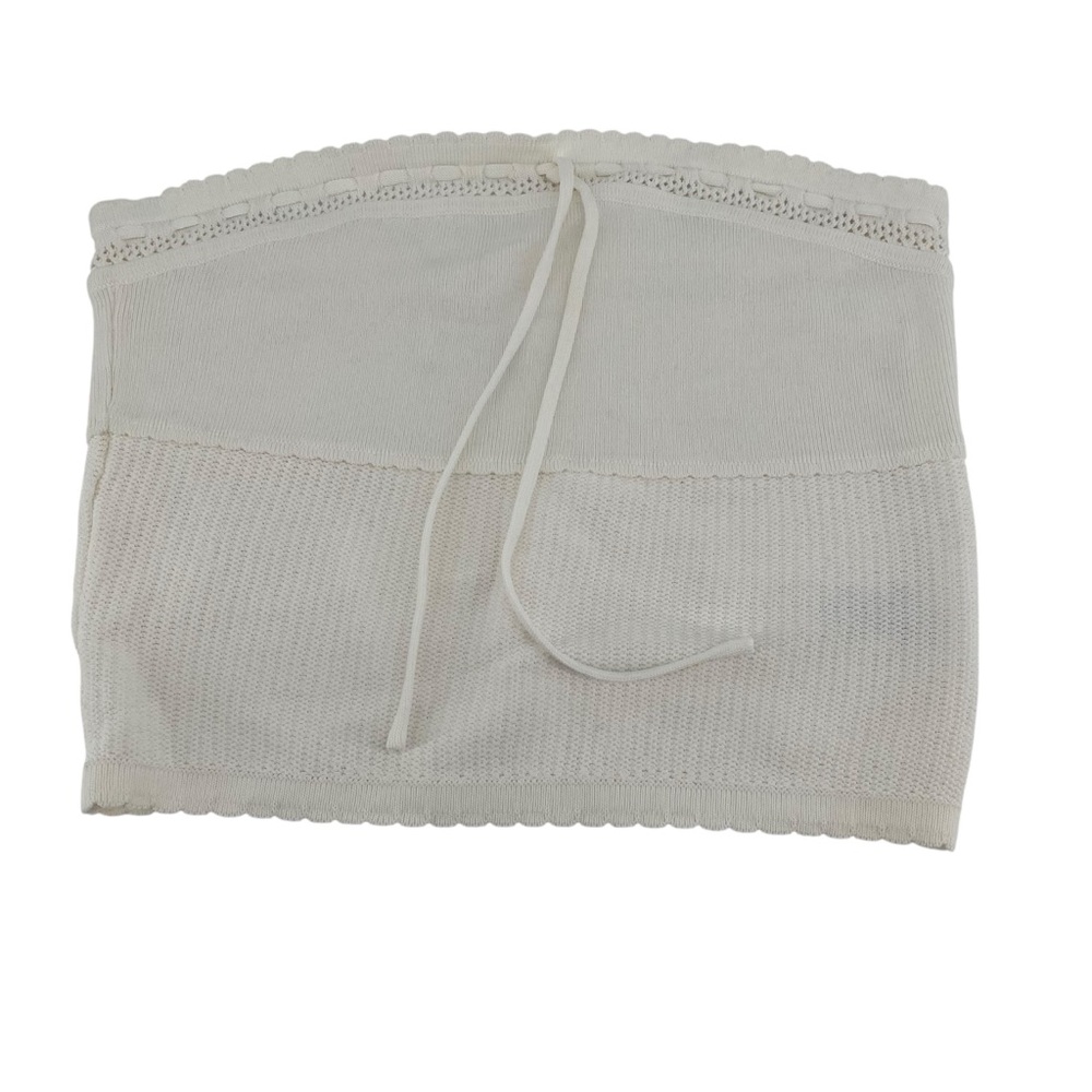 Meshka Ivory Knit Mesh Crop Tube Top Women’s XXS Strapless Drawstring